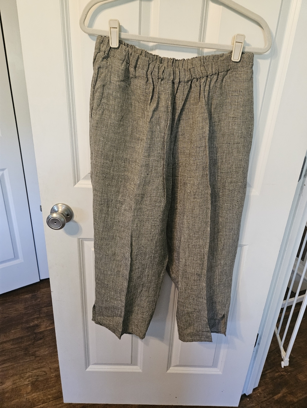 FLAX Linen Plaid Gingham Cropped Pants